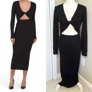 House of Harlow L Sweater Dress Cutout Ribbed Long Sleeve V-Neck Twist Front